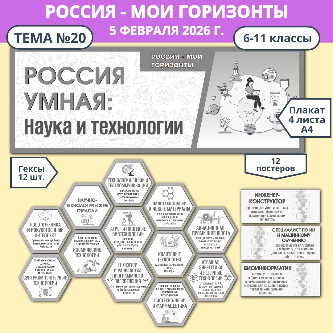 Оформление "Россия умная: наука и технологии", Россия - мои горизонты, 5 февраля, черно-белый вариант.