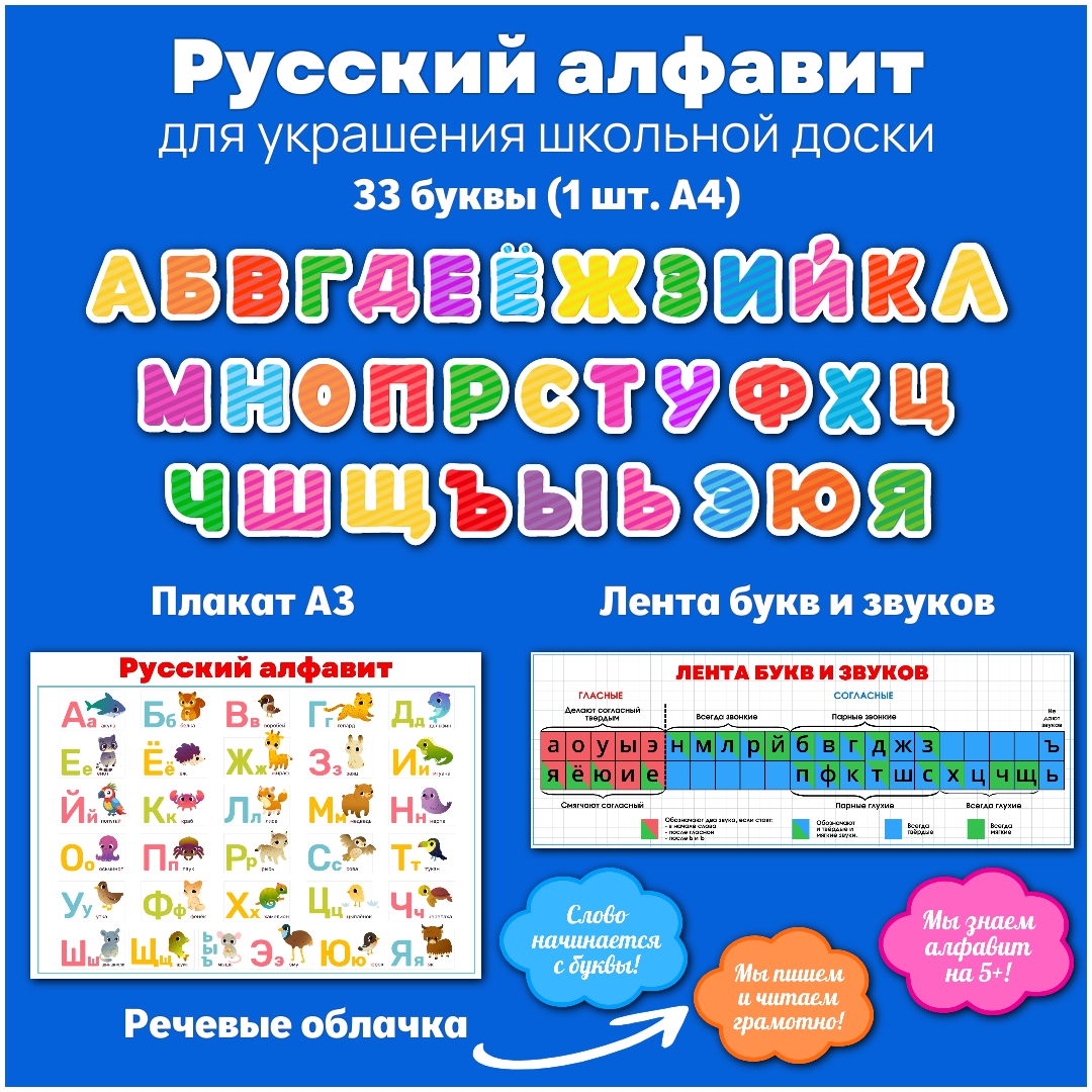 Оформление доски "Русский алфавит" для начальной школы.
