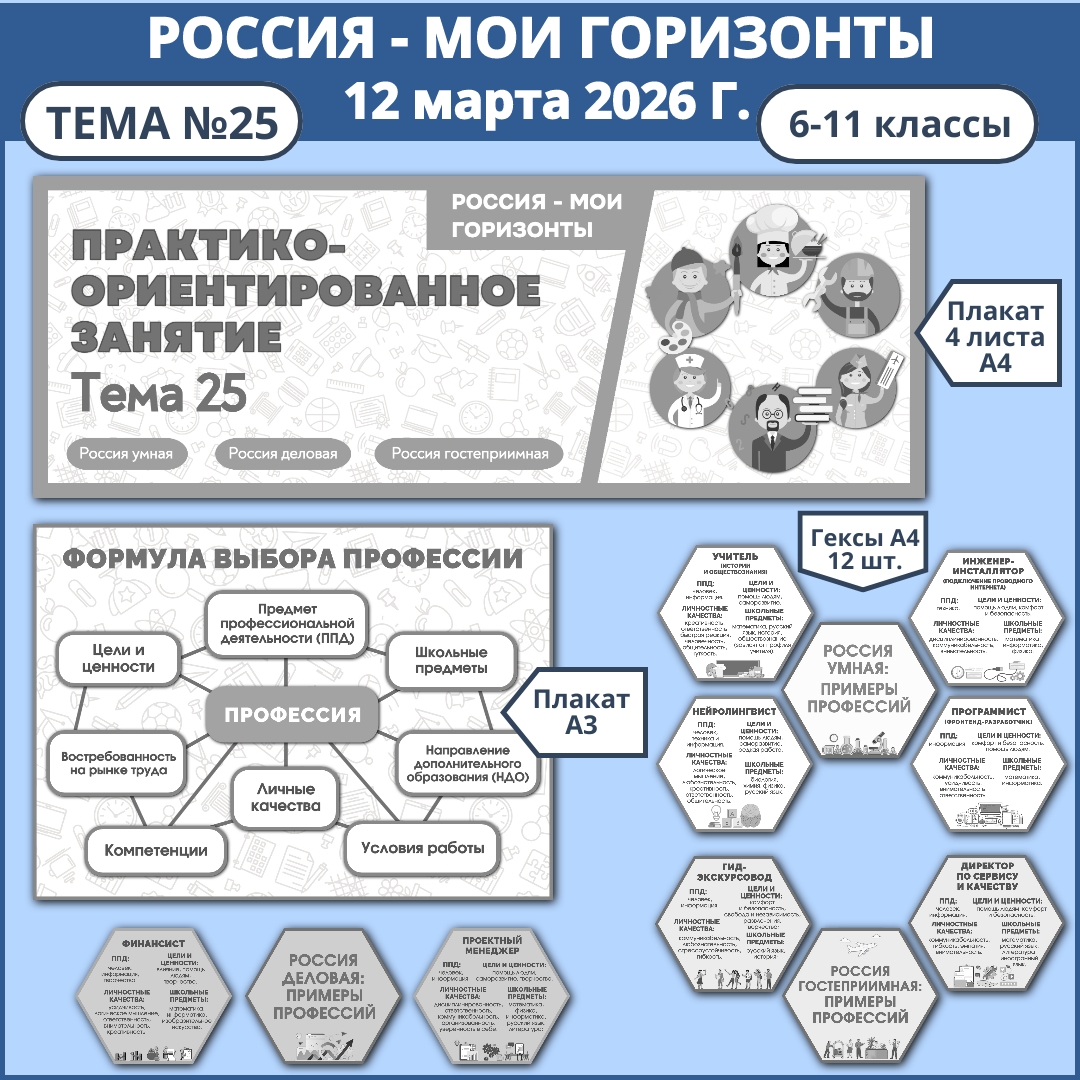 Оформление "Практико-ориентированное занятие, тема 25", Россия - мои горизонты, 12 марта, черно-белый вариант.