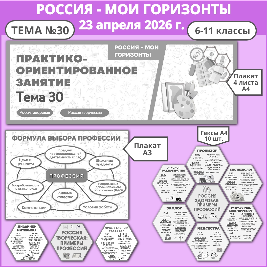 Оформление "Практико-ориентированное занятие, тема 30", Россия - мои горизонты, 23 апреля, черно-белый вариант.