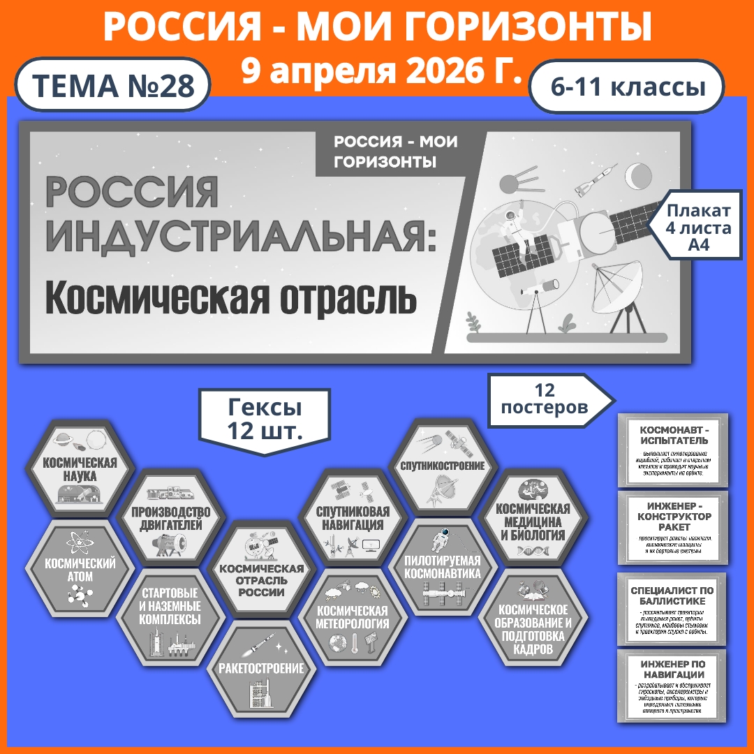 Оформление «Россия индустриальная: космическая отрасль», Россия - мои горизонты, тема 28, 9 апреля, черно-белый вариант.