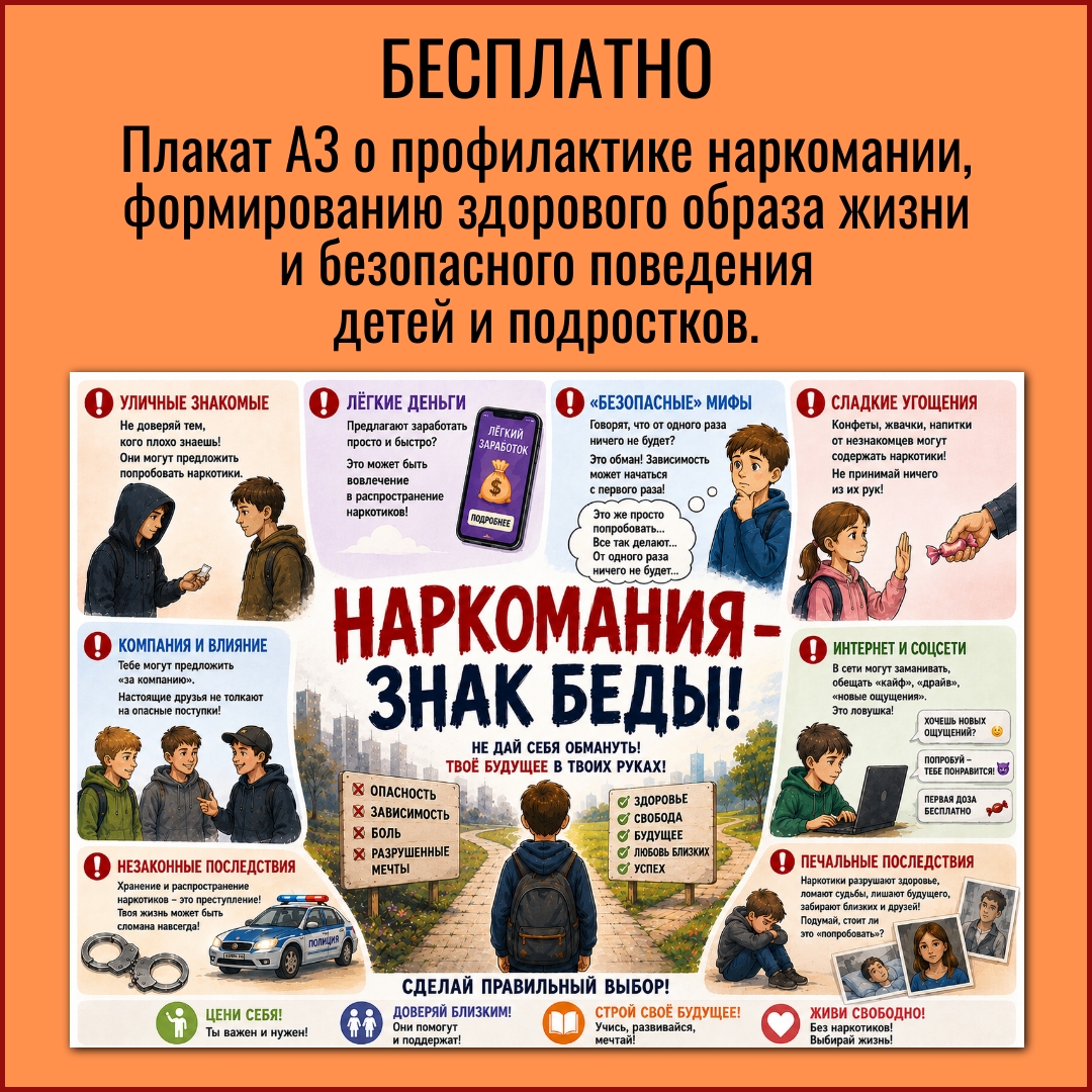 Бесплатный плакат А3 «Наркомания – знак беды!»