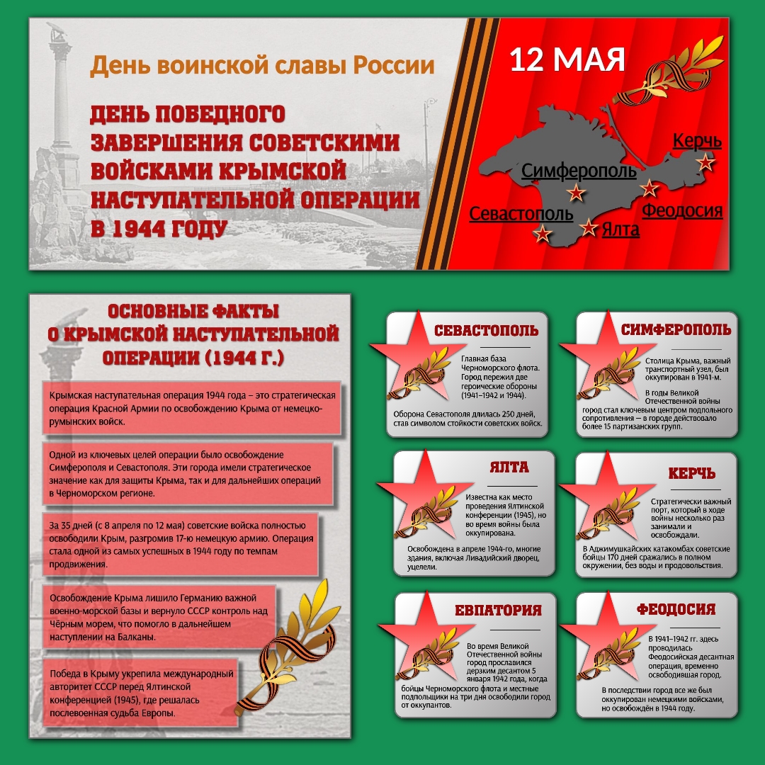 Оформление «День победного завершения Крымской наступательной операции 1944 г.», 12 мая.