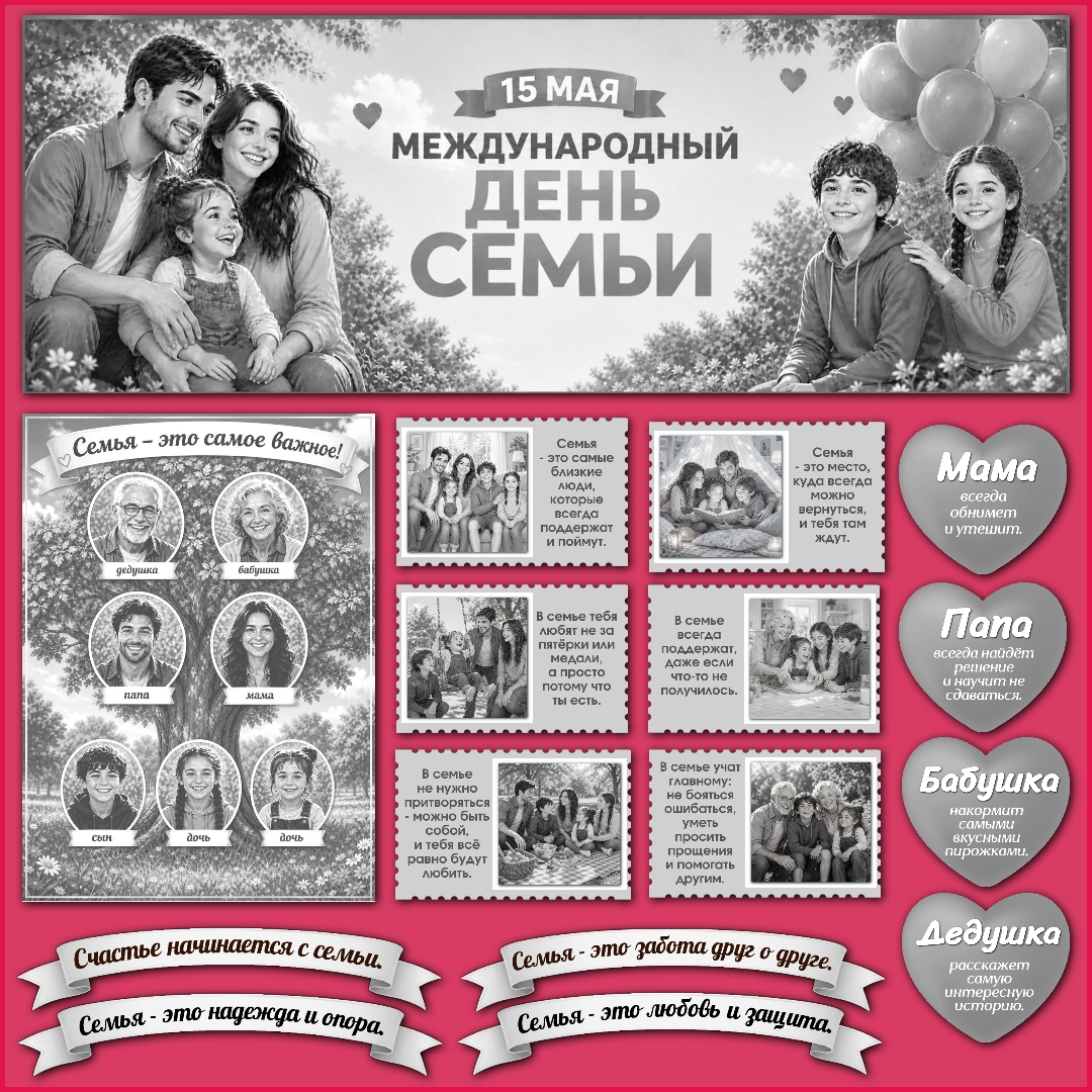 Оформление «Международный день семьи», 15 мая, черно-белый вариант.