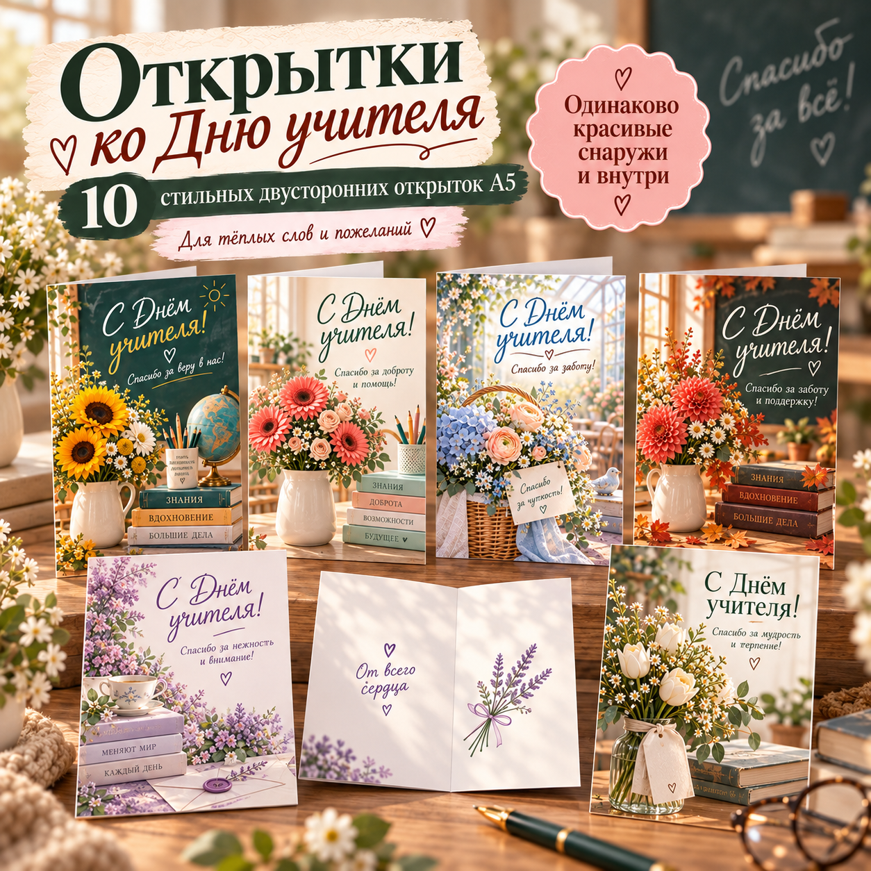 Открытки "День учителя" 5 октября — набор «Тёплые пожелания»