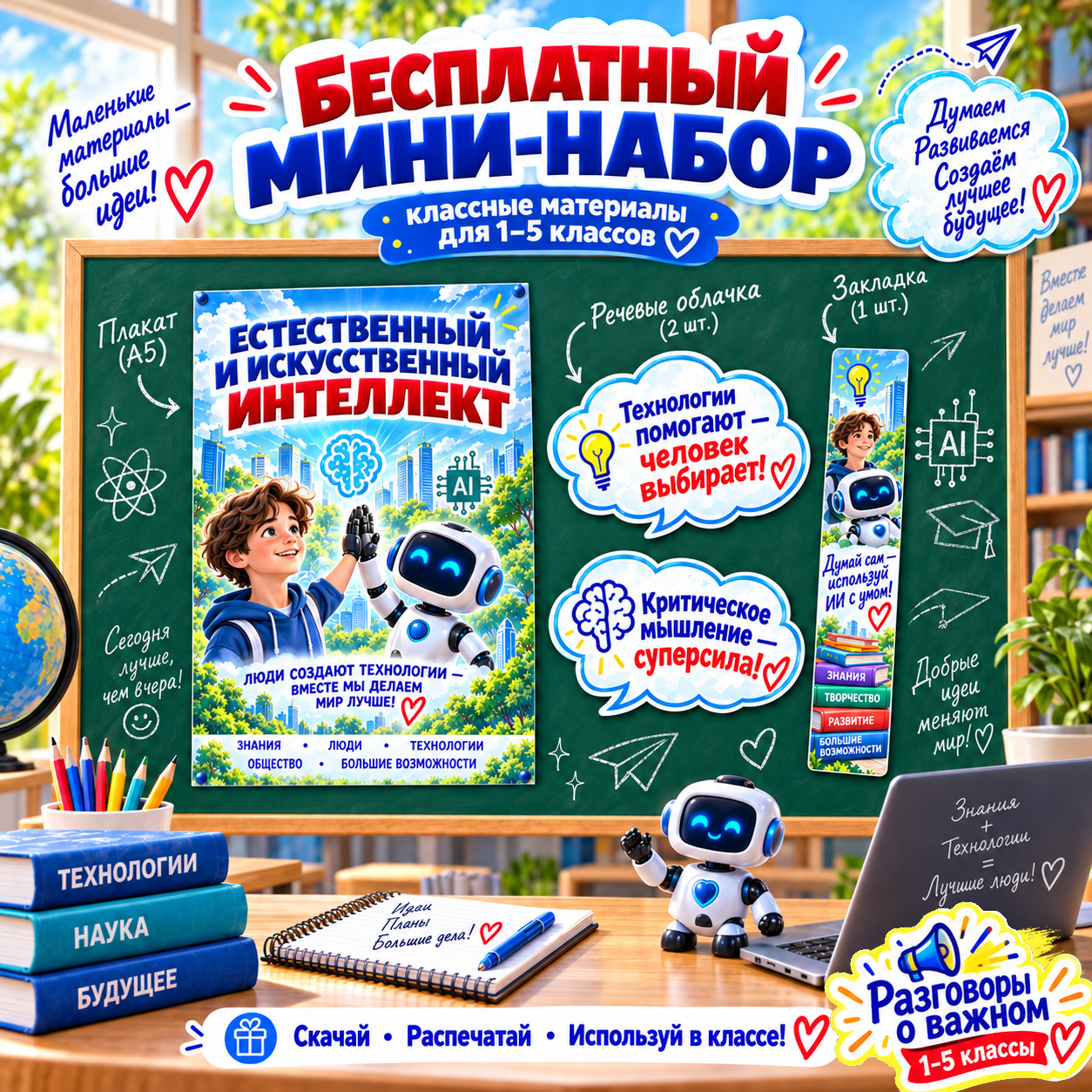 Бесплатное оформление «Естественный и искусственный интеллект», Разговоры о важном 21 сентября 2026