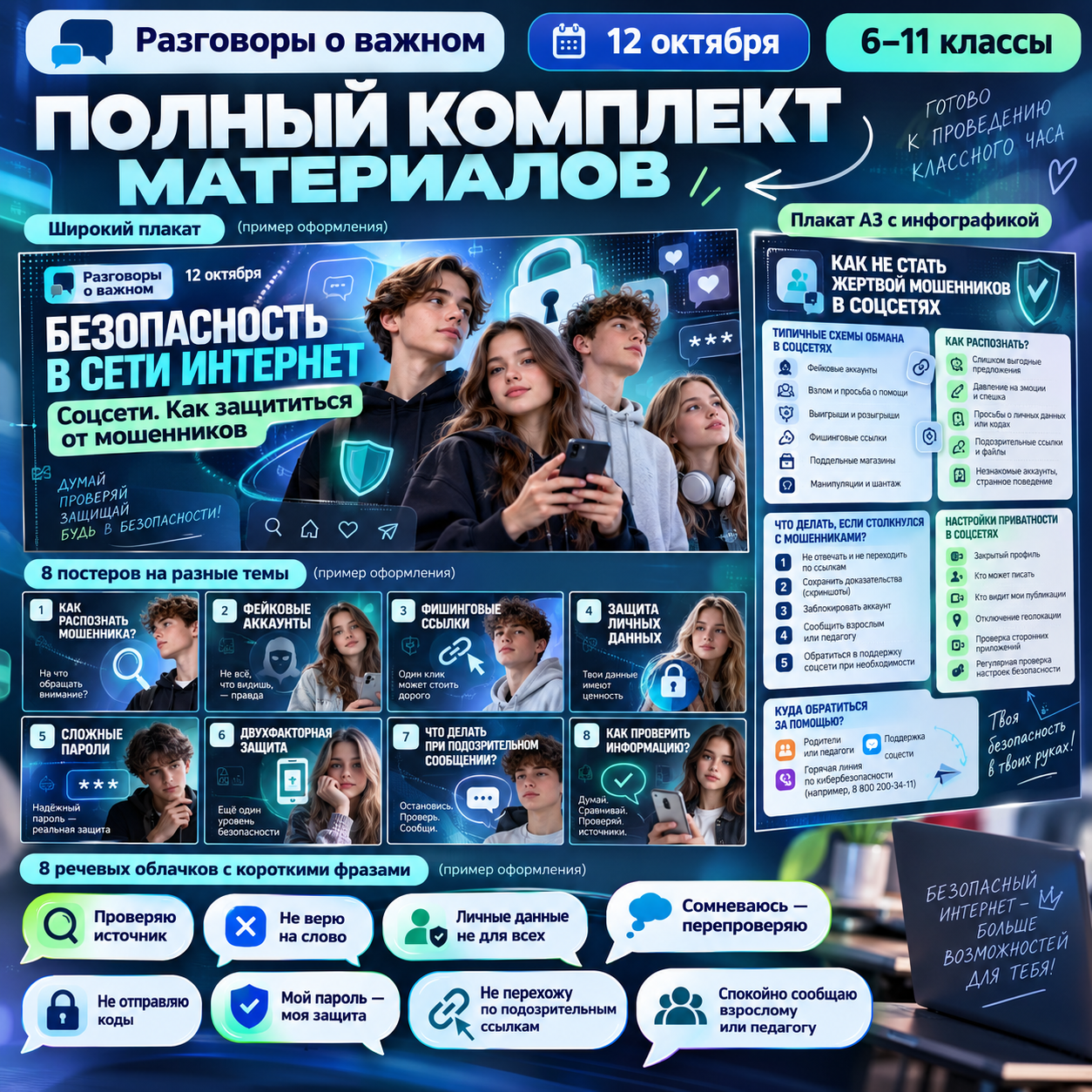 Оформление «Безопасность в сети интернет. Соцсети. Как защититься от мошенников» Разговоры о важном, 12 октября