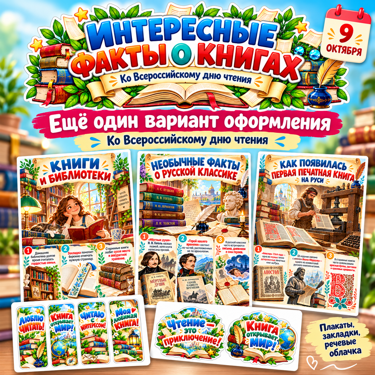 Оформление «Интересные факты о книгах» ко Дню чтения, 9 октября