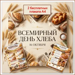 Бесплатное оформление ко Всемирному дню хлеба 16 октября для школы: два плаката А4.