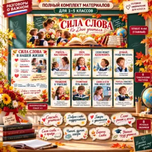 «Сила слова. Ко Дню учителя» готовое оформление к «Разговорам о важном» для 1–5 классов.