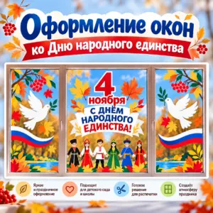 Оформление окон ко Дню народного единства 4 ноября для школы и класса.