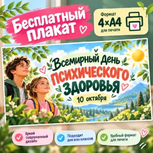 Бесплатный плакат ко Всемирному дню психического здоровья 10 октября.