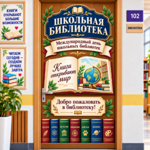 Оформление двери в библиотеку ко Дню школьных библиотек, 26 октября